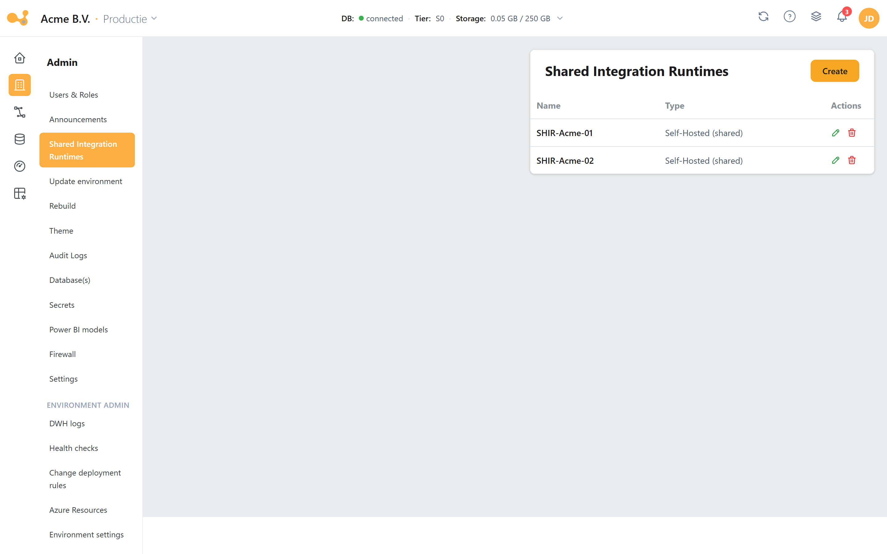 Shared Integration Runtimes: self-hosted IR's die gedeeld worden over omgevingen en bronnen.