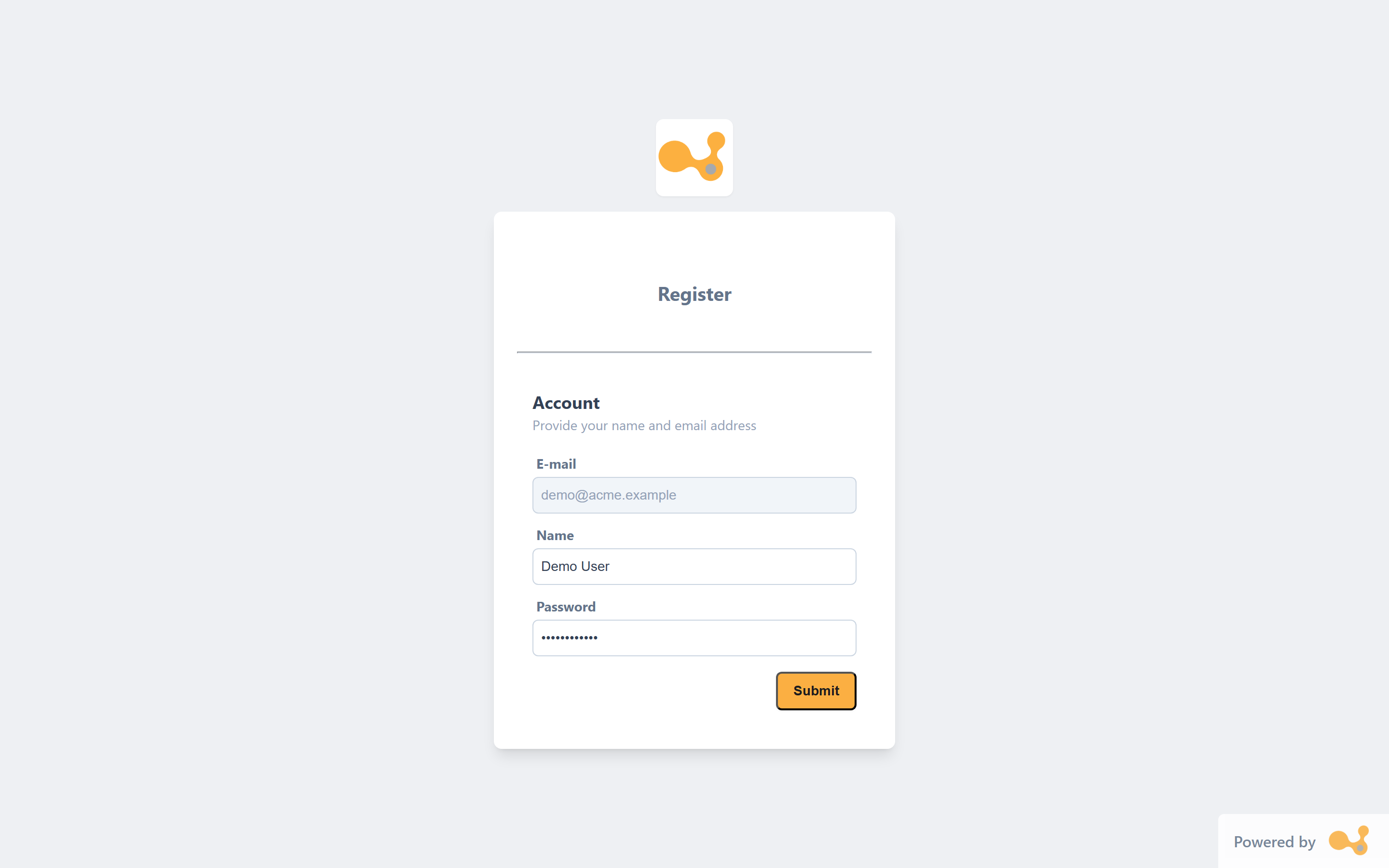 Registratiescherm via uitnodiging met één stap "Account"