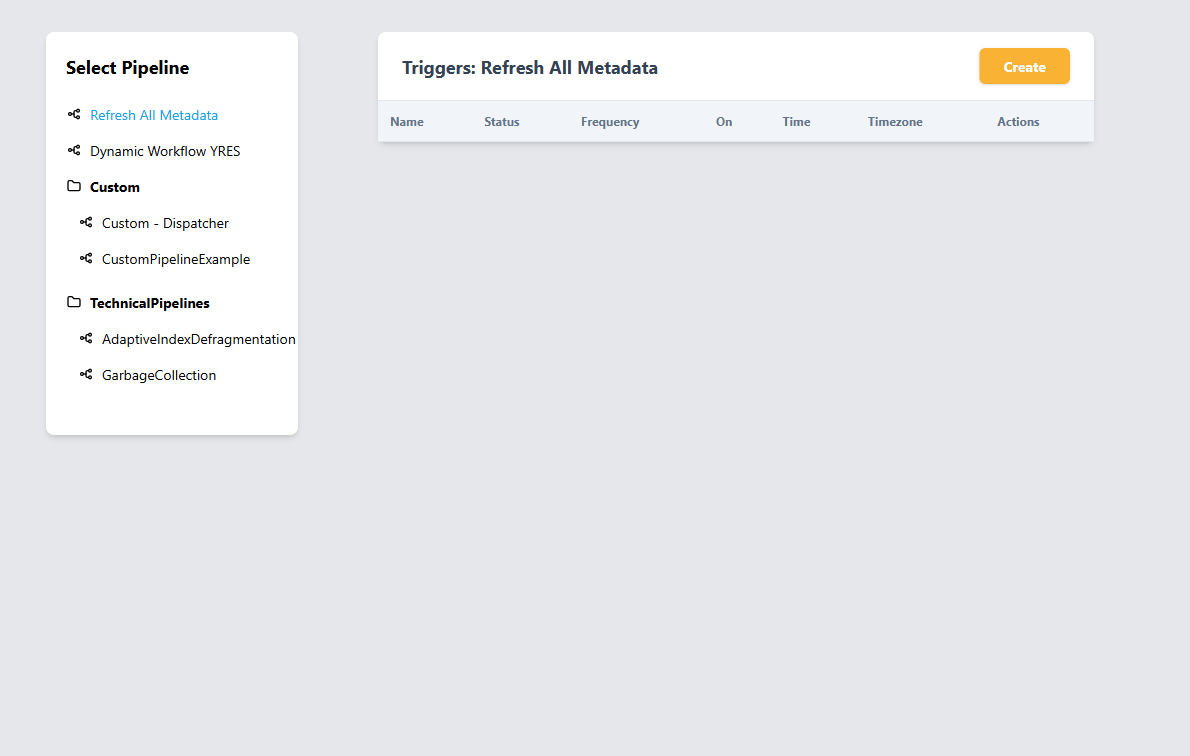 Triggers: kies een pipeline en plan 'm met Create.